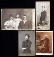 cca 1890-1910 Erdélyi fotótörténeti lelet Kolozsvár, Marosvásárhely, Nagyvárad és Nagyenyed egy-egy műterméből, keményhátú fényképek, 16x11 és 13x21 cm közötti méretek