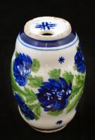 Mázas, népi fazekas tárgy egy lyukkal a tetején, kézzel festett, lepattanásokkal, 11cm