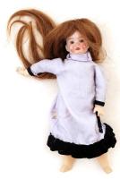 Germany R antik, festett, porcelán fejű baba, fából készült mozgatható végtagokkal, 27cm