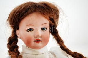 Germany 390, 410, antik, festett, porcelán fejű baba, fából készült mozgatható végtagokkal, 38cm