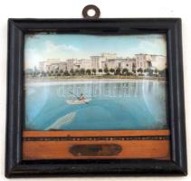 Siófok, Hullám és Sió szállodák, domborított képeslap keretben, csillám berakással, réztáblával, 14x15 cm