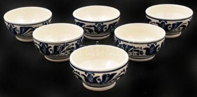 Máthé Imre, Korond, mázas, népi tálkák, 6db, apró lepattanássokkal, jelzett, d:12,5, m:6,6cm