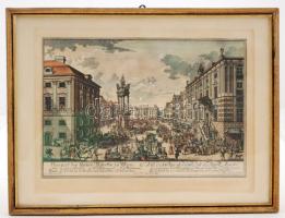 Prospect des Höhen Marckts in Wien. Vue de la place de Vienne, dite le Haute Marché. A bécsi Hoher Markt látképe. Rajzolta Johann Bernhard és Joseph Emanuel Fischer von Erlach, metszette Johann Adam Delsenbach, az 1720-1800 között készül eredeti századforduló környéki reprodukciója, ofszet, papír, üvegezett fa keretben, 31×21 cm