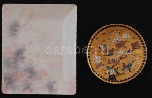 2 db díszes zománcozott fém tálka, jelzés nélkül, 12×9,5 cm ill. d: 7,5 cm