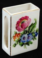 Herendi virágmintás gyufatartó, kézzel festett, jelzett (tanuló),hibátlan, 6x4,5cm,