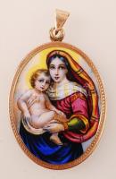 XIX. sz. vége: Porcelán, kézzel festett szentkép 14K arany keretben, jelzés nélkül / Holy medal in gold frame Gr:7,65g