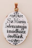 XIX. sz. vége: Porcelán, kézzel festett szentkép 14K arany keretben, jelzés nélkül / Holy medal in g...