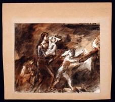 Komjáti-Wanyerka Gyula (1894-1958): Légiriadó. Vegyes technika, papír, jelzett, 19×24 cm