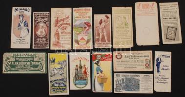 XX. század eleje, reklám számoló cédulák: Élelmiszereket, italokat reklámozó cédulák, vegyes minőségben, 15db / counting slip