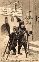 New Year, chimney sweeper boys, Emb. litho (EB)