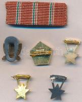 6db szocialista kitüntetés fém miniatűrje, a "Szolgálati Érdemérem" miniatűrje szalagsávon...