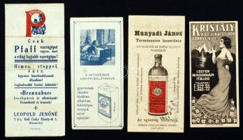 4 db különböző régi számolócédula(Kathreiner Kneipp-malátakávé, Szt. Lukácsfürdő forrásvíz, Hunyadi János keserűvíz, Pfaff varrógép)