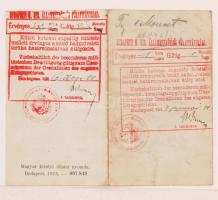 1916 Kitöltött igazolójegy a belső hadműveleti terület határvonalainak átlépésére, 2 kr. okmánybélye...