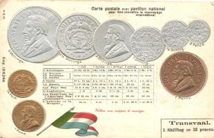 South African Republic set of coins, flag, silver and golden decoration Emb. litho (EB)