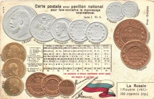 Russian set of coins, flag, silver and golden decoration Emb. litho (EB)