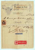 1904 Nagyvárad, Wagner és Luy csemege, conserv, sajt, tea, rum, cognac és bor üzlet díszes fejléces számlája, 2 f. okmánybélyeggel