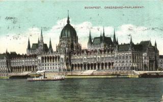 Budapest V. Országház, Parlament, gőzhajó, Le Purgéne hashajtó reklám a hátoldalon (EK)