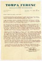 1943 Nagyvárad, Tompa Ferenc porcelánkereskedő antiszemita hangvételű levele a zsidó porcelánkereskedők ellen, fejléces levélpapíron