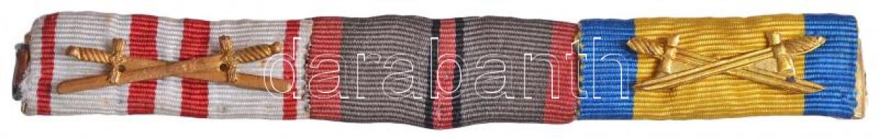 3db klf szalagsáv fémlécen, A Vaskorona Rend III. osztálya, Sebesültek Érme, Osztrák Háborús Emlékérem, nem saját kardjaikkal T:2