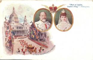 London, St Pauls Cathedral, Meet at London, Londons King; Edward VII and Alexandra of Denmark; Edward VII Coronation Souvenir Postcards (cut)