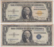 Amerikai Egyesült Államok 1935A 1$ kék pecsét + 1935A 1$ sárga pecsét T:III USA 1935A 1 Dollar blue seal + 1935A 1 Dollar yellow seal C:F