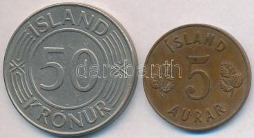 Izland 1961. 1a Br + 1976. 50K Cu-Ni T:2,2- Iceland 1961. 1 Aurar Br + 1976. 50 Kronur Cu-Ni C:XF,VF