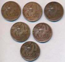 Olaszország 1920-1937. 10c Cu (6xklf) T:2-,3 Italy 1920-1927. 10 Centesimi Cu (6xdiff) C:VF,F