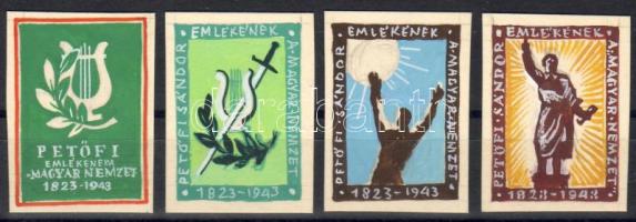 1943 Petőfi emlékére kiadott 4 értékes levélzáró sor