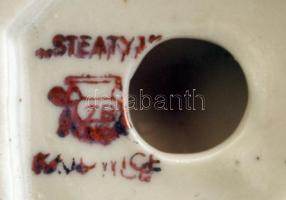 Retró porcelán hamutál, napozó női alakkal, jelzett, Steaty, Katowice, hibátlan, cca 10x16cm