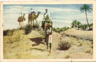 Libyan folklore, camels in the desert, Líbiai folklór, tevék, sivatag