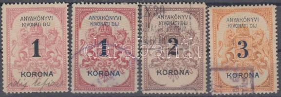 4 db Budapest városi illetékbélyeg Anyakönyvi kivonati díj