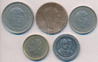 Spanyolország 1879. 10c Br + 1957. 25P + 50P + 1990. 200P + 1998. 100P T:2,2-,3
Spain 1879. 10 Centi...