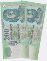 2004. 200Ft (2x) + 2007. 200Ft (2x) párban sorszámkövetők T:I