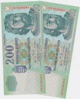 2004. 200Ft (2x) + 2007. 200Ft (2x) párban sorszámkövetők T:I