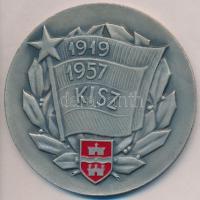 1957. "1919-1957 KISZ" ezüstözött Br plakett (80,5mm) T:2