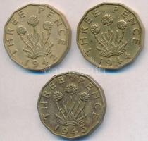 Nagy-Britannia 1942-1944. 3p Ni-Br (3xklf) T:2-,3 Great Britain 1942-1944. 3 Pence  Ni-Br (3xdiff) C:VF,F