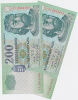 2005. 200Ft (2x) + 2006. 200Ft (2x) párban sorszámkövetők T:I