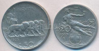 Olaszország 1910. 20c Ni + 1925. 50c Ni T:2,2- Italy 1910. 20 Centesimi Ni + 1925. 50 Centesimi Ni C:XF,VF