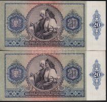 1941. 20P (2x) kevés ugrású egymásutáni sorszámokkal, egyikben nyomdai kék festékfoltok T:I