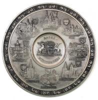 Zinn Becket, falra akasztható ón tányér Baden Würtenbergi városok látképével és címerével illusztrált, jelzett, d:22,5cm