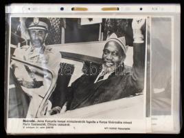 cca 1960-1970 MTI sajtófotók: Nairobi(Jomo Kenyatta), Bonn(De Gaulle és Erhard), Párizs(Jean-Paul Sartre, Jean Gabin és Fernandel), Budapest(Budapesti Zenei Hetek, Kisfaludy Strobl Zsigmond), Bled(Arthur Miller), 8 db fotó, 24x20 cm