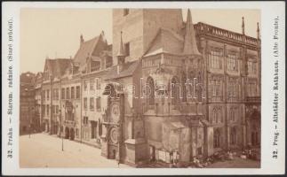 cca 1860 2 db fotó, Prága, csillagászati óra a régi városházánál + a városháza, keményhátú fotó, fel...