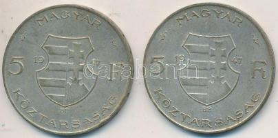 1947. 5Ft Ag "Kossuth" (2x) T:2-,3 Adamo F8.1