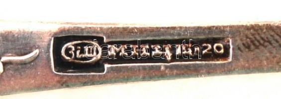 6 db indamintával díszített ezüstözött kanál, jelzett, dobozban, h: 14 cm