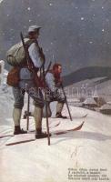 Soldiers wearing skis, winter, Síléces katonák télen.
