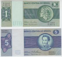 Brazília 1972-1980. 1C + 5C T:I,II- Brasil 1972-1980. 1 Cruzeiro + 5 Cruzeiros C:UNC,VF