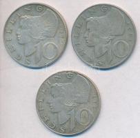 Ausztria 1957-1971. 10Sch Ag (3x) T:2,2- Austria 1957-1971. 10 Schilling Ag (3x) C:XF,VF