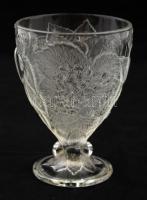 Gyümölcsökkel díszített üveg desszertes kehely, jelzett, hibátlan, d: 10 cm, m: 13,5 cm