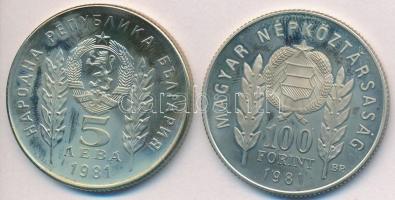 1981. 100Ft Cu-Ni + 5L Cu-Ni magyar-bolgár közös kiadás "Bulgária 1300 éves", eredeti tokban, tanúsítvánnyal T:2 (PP)