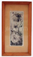 Hertay Márta (1932-): Virág. Rézkarc, selyem, jelzett, üvegezett keretben, 19×8 cm
